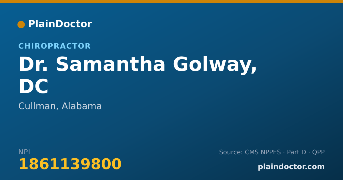 Shareable card for Samantha Golway, DC - Chiropractor, Cullman, AL