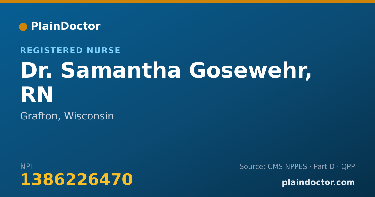 Shareable card for Samantha Gosewehr, RN - Registered Nurse, Grafton, WI