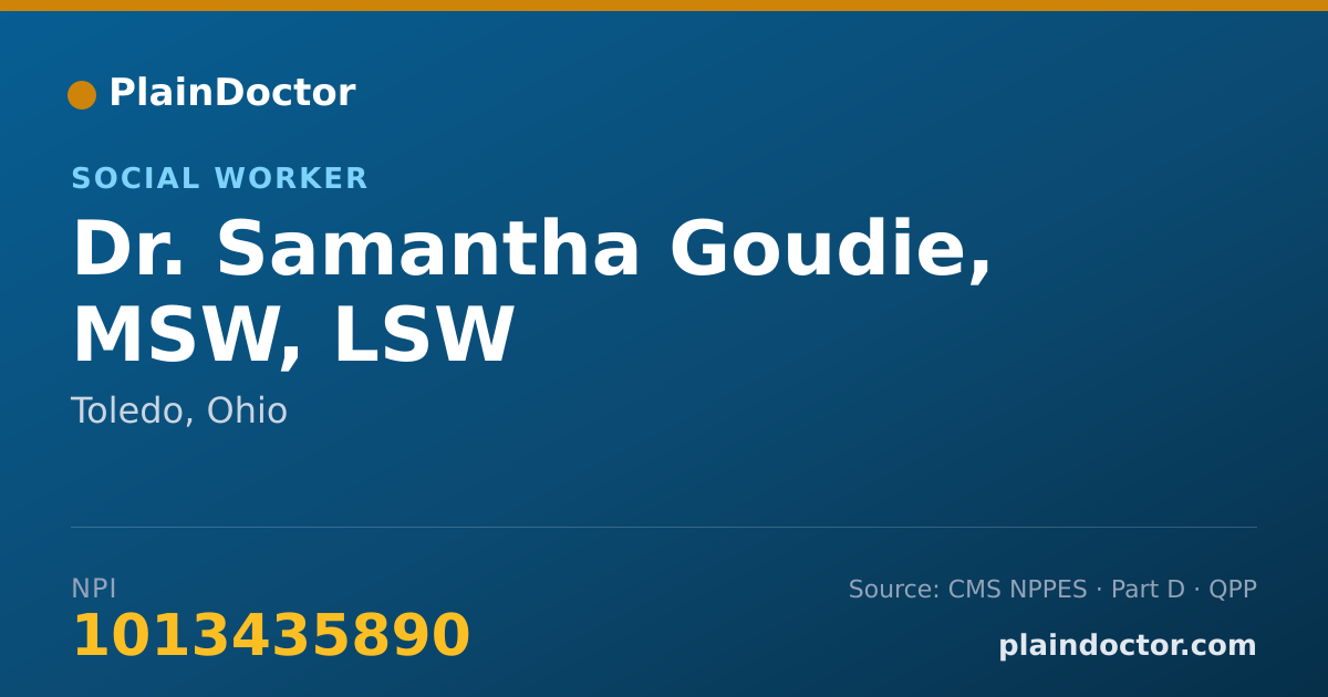Shareable card for Samantha Goudie, MSW, LSW - Social Worker, Toledo, OH
