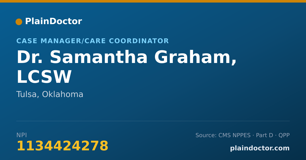 Shareable card for Samantha Graham, LCSW - Case Manager/Care Coordinator, Tulsa, OK
