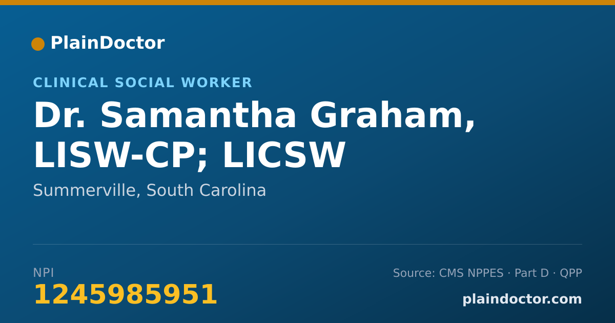 Shareable card for Samantha Graham, LISW-CP; LICSW - Clinical Social Worker, Summerville, SC