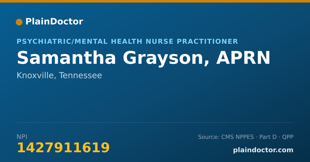 Shareable card for Samantha Grayson, APRN - Psychiatric/Mental Health Nurse Practitioner, Knoxville, TN