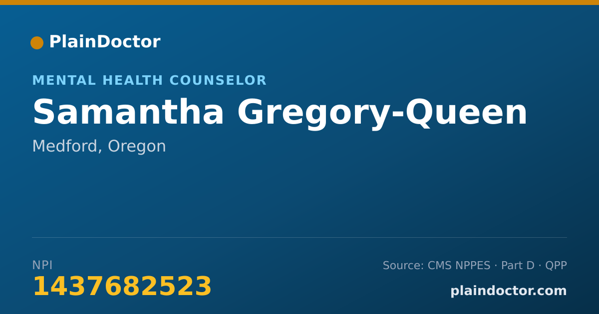 Shareable card for Samantha Gregory-Queen - Mental Health Counselor, Medford, OR