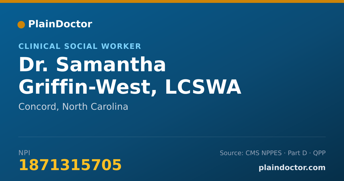 Shareable card for Samantha Griffin-West, LCSWA - Clinical Social Worker, Concord, NC
