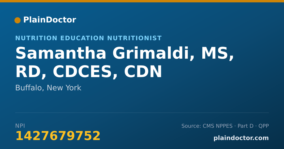 Shareable card for Samantha Grimaldi, MS, RD, CDCES, CDN - Nutrition Education Nutritionist, Buffalo, NY