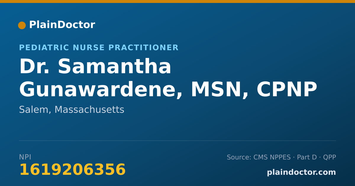 Shareable card for Samantha Gunawardene, MSN, CPNP - Pediatric Nurse Practitioner, Salem, MA