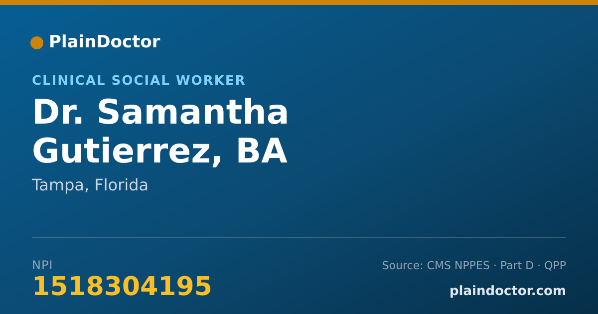 Shareable card for Samantha Gutierrez, BA - Clinical Social Worker, Tampa, FL