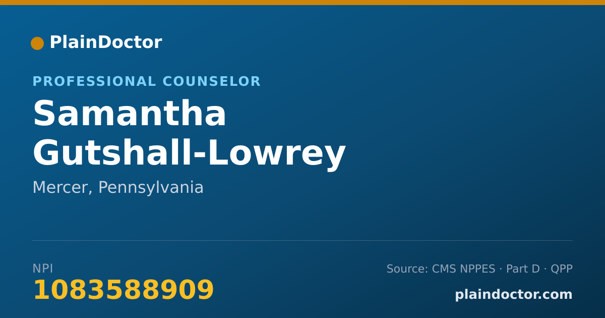 Shareable card for Samantha Gutshall-Lowrey - Professional Counselor, Mercer, PA