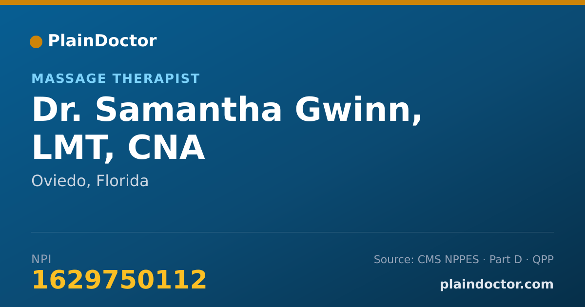 Shareable card for Samantha Gwinn, LMT, CNA - Massage Therapist, Oviedo, FL