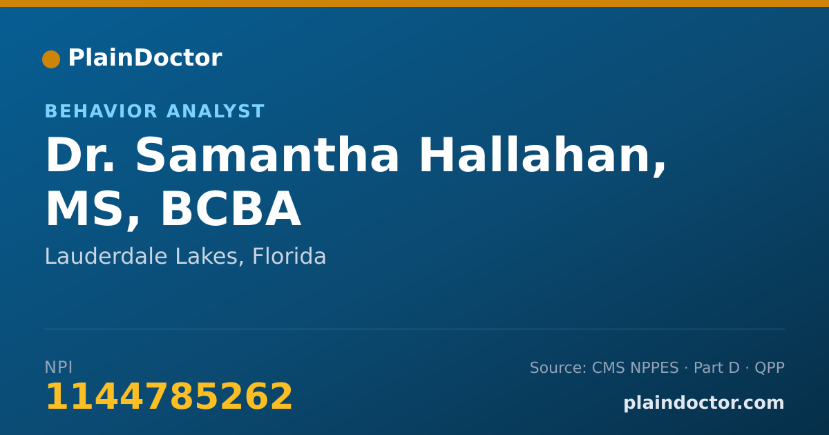 Shareable card for Samantha Hallahan, MS, BCBA - Behavior Analyst, Lauderdale Lakes, FL