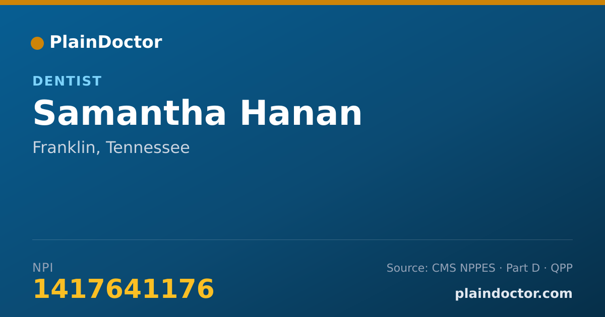 Shareable card for Samantha Hanan - Dentist, Franklin, TN