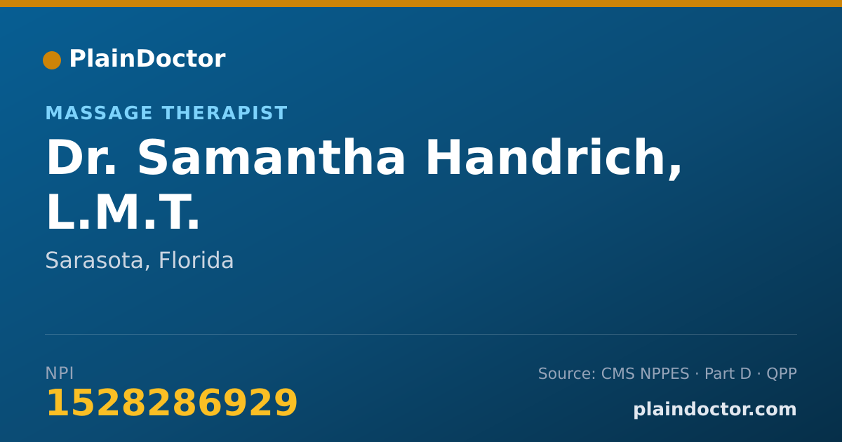 Shareable card for Samantha Handrich, L.M.T. - Massage Therapist, Sarasota, FL