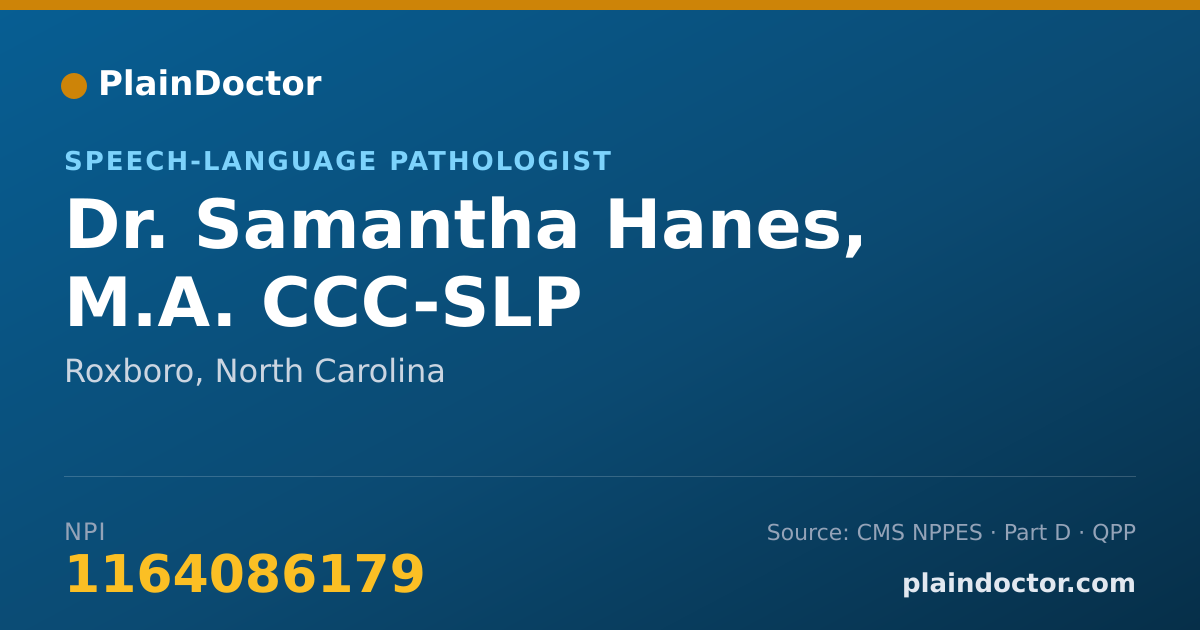 Shareable card for Samantha Hanes, M.A. CCC-SLP - Speech-Language Pathologist, Roxboro, NC