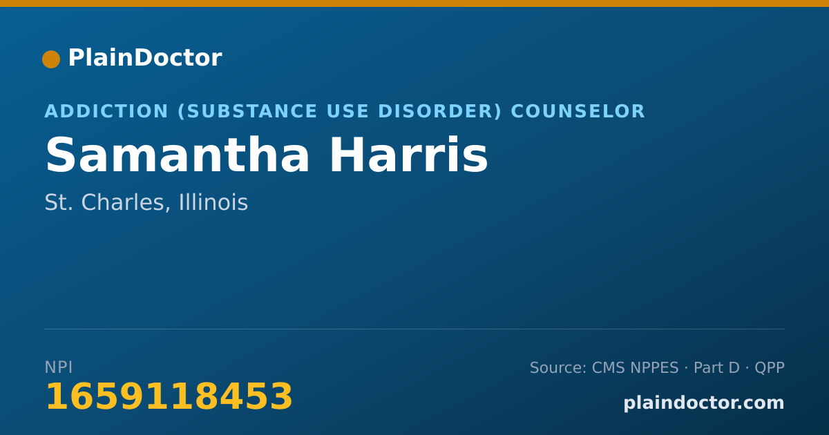 Shareable card for Samantha Harris - Addiction (Substance Use Disorder) Counselor, St. Charles, IL