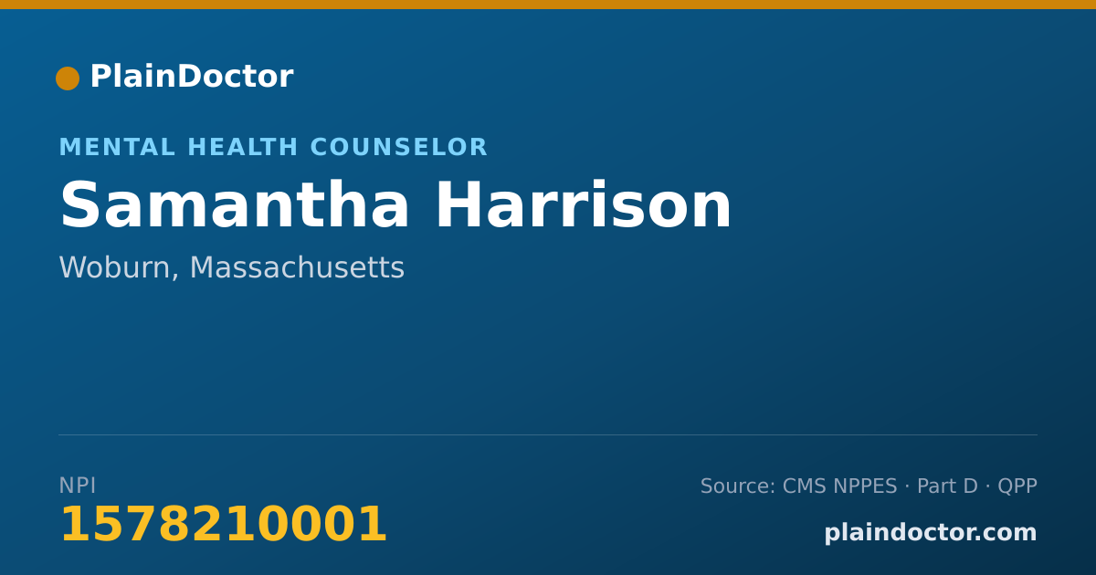 Shareable card for Samantha Harrison - Mental Health Counselor, Woburn, MA
