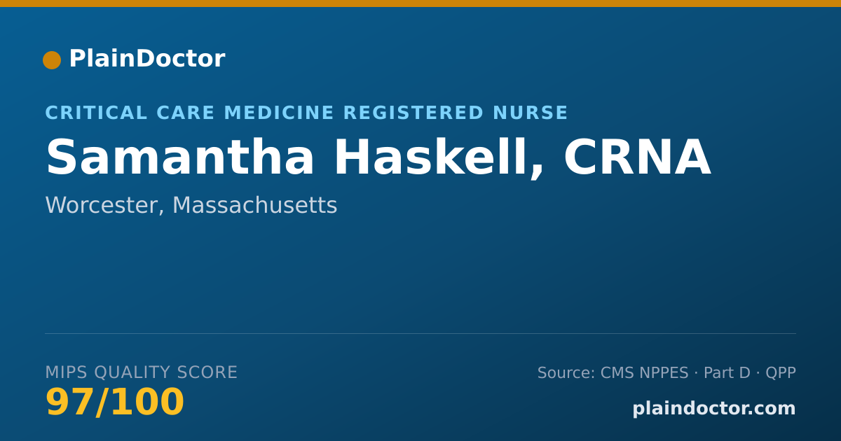 Shareable card for Samantha Haskell, CRNA - Critical Care Medicine Registered Nurse, Worcester, MA