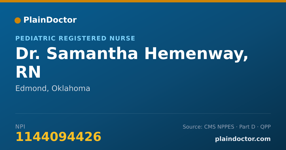 Shareable card for Samantha Hemenway, RN - Pediatric Registered Nurse, Edmond, OK