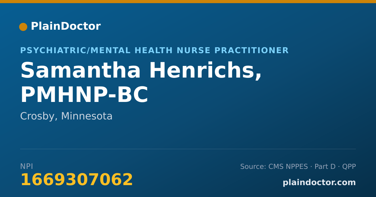 Shareable card for Samantha Henrichs, PMHNP-BC - Psychiatric/Mental Health Nurse Practitioner, Crosby, MN