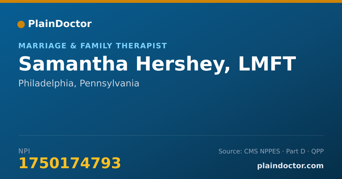 Shareable card for Samantha Hershey, LMFT - Marriage & Family Therapist, Philadelphia, PA