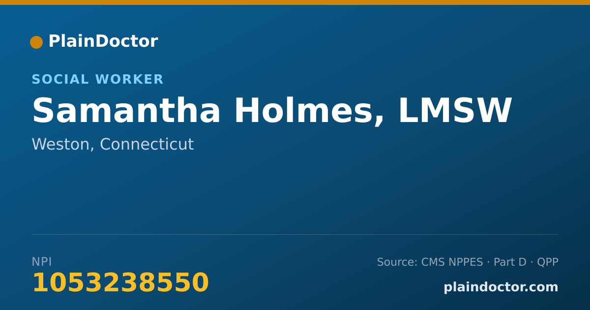 Shareable card for Samantha Holmes, LMSW - Social Worker, Weston, CT