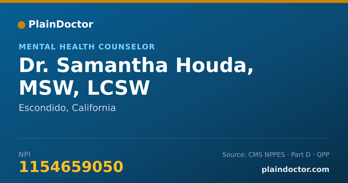 Shareable card for Samantha Houda, MSW, LCSW - Mental Health Counselor, Escondido, CA