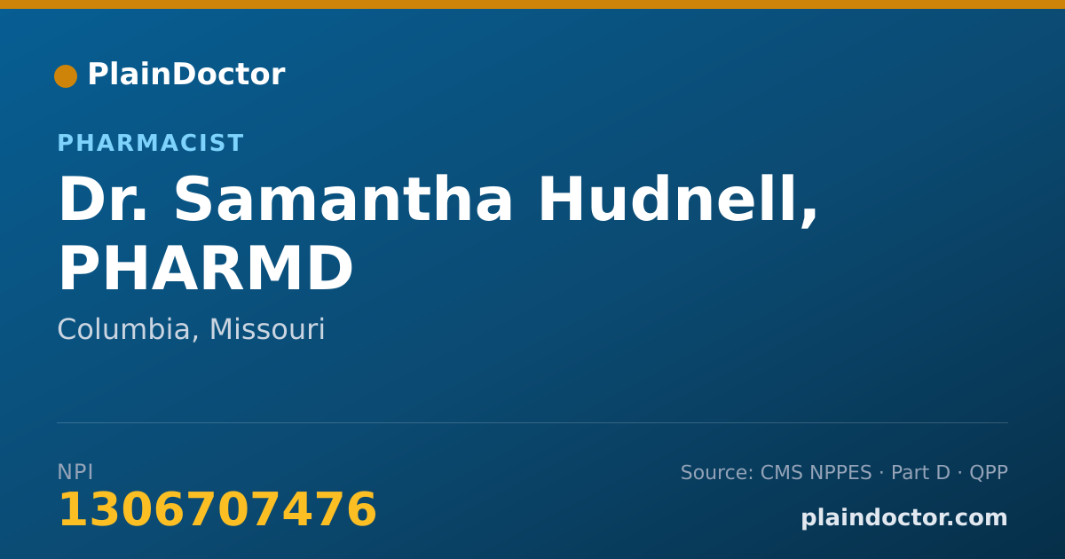 Shareable card for Samantha Hudnell, PHARMD - Pharmacist, Columbia, MO