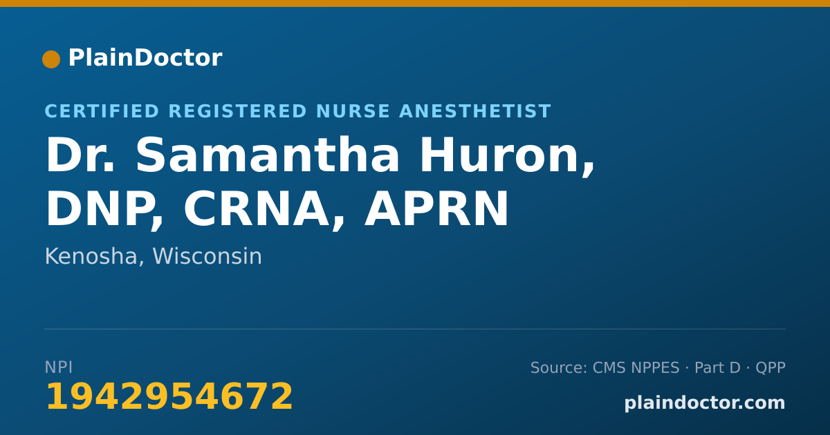 Shareable card for Samantha Huron, DNP, CRNA, APRN - Certified Registered Nurse Anesthetist, Kenosha, WI