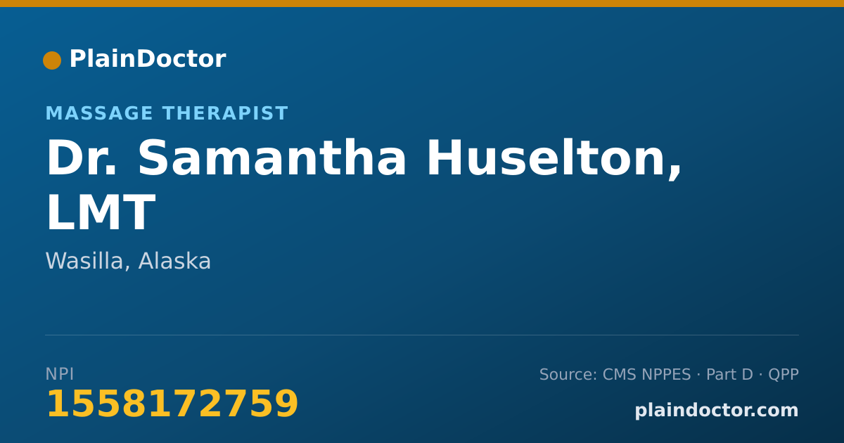 Shareable card for Samantha Huselton, LMT - Massage Therapist, Wasilla, AK