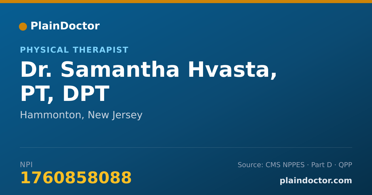 Shareable card for Samantha Hvasta, PT, DPT - Physical Therapist, Hammonton, NJ