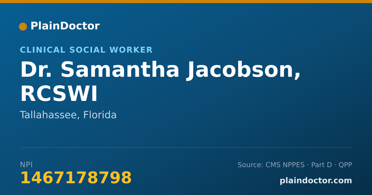 Shareable card for Samantha Jacobson, RCSWI - Clinical Social Worker, Tallahassee, FL