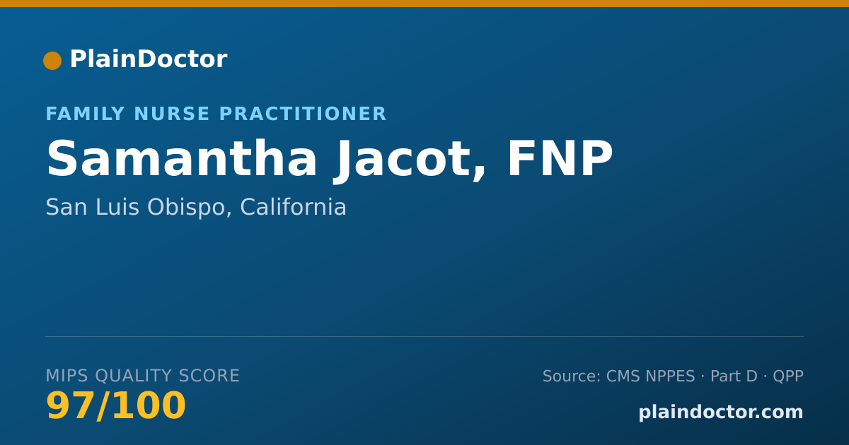 Shareable card for Samantha Jacot, FNP - Family Nurse Practitioner, San Luis Obispo, CA