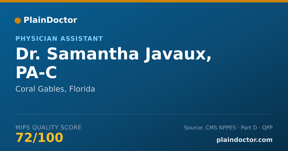Shareable card for Samantha Javaux, PA-C - Physician Assistant, Coral Gables, FL