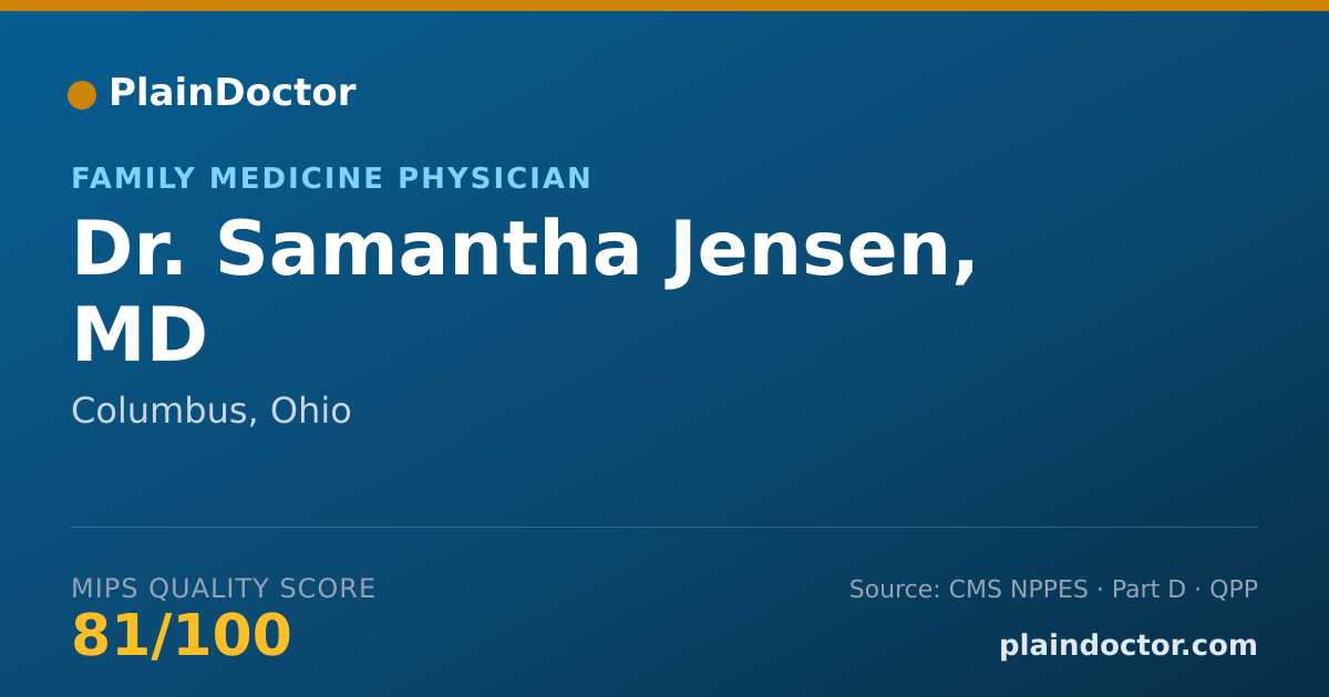 Shareable card for Samantha Jensen, MD - Family Medicine Physician, Columbus, OH