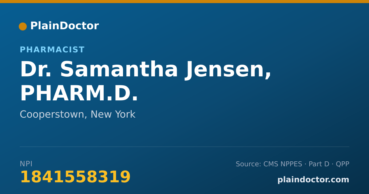Shareable card for Samantha Jensen, PHARM.D. - Pharmacist, Cooperstown, NY