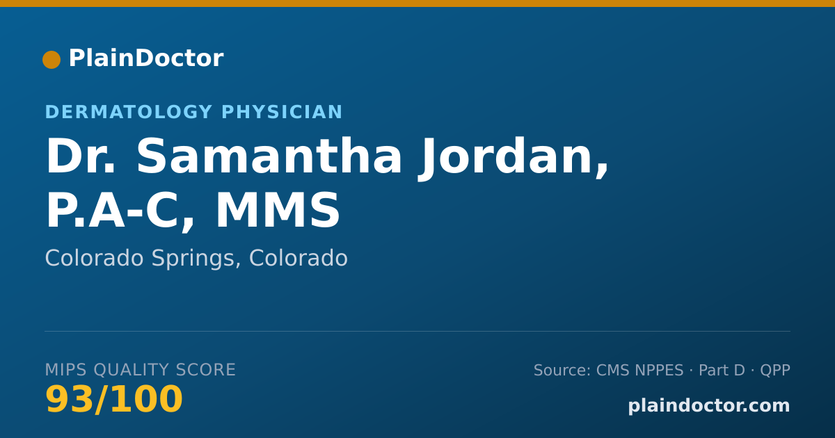 Shareable card for Samantha Jordan, P.A-C, MMS - Dermatology Physician, Colorado Springs, CO