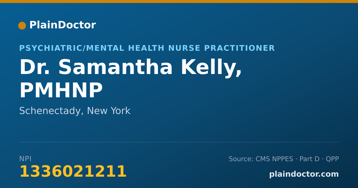 Shareable card for Samantha Kelly, PMHNP - Psychiatric/Mental Health Nurse Practitioner, Schenectady, NY