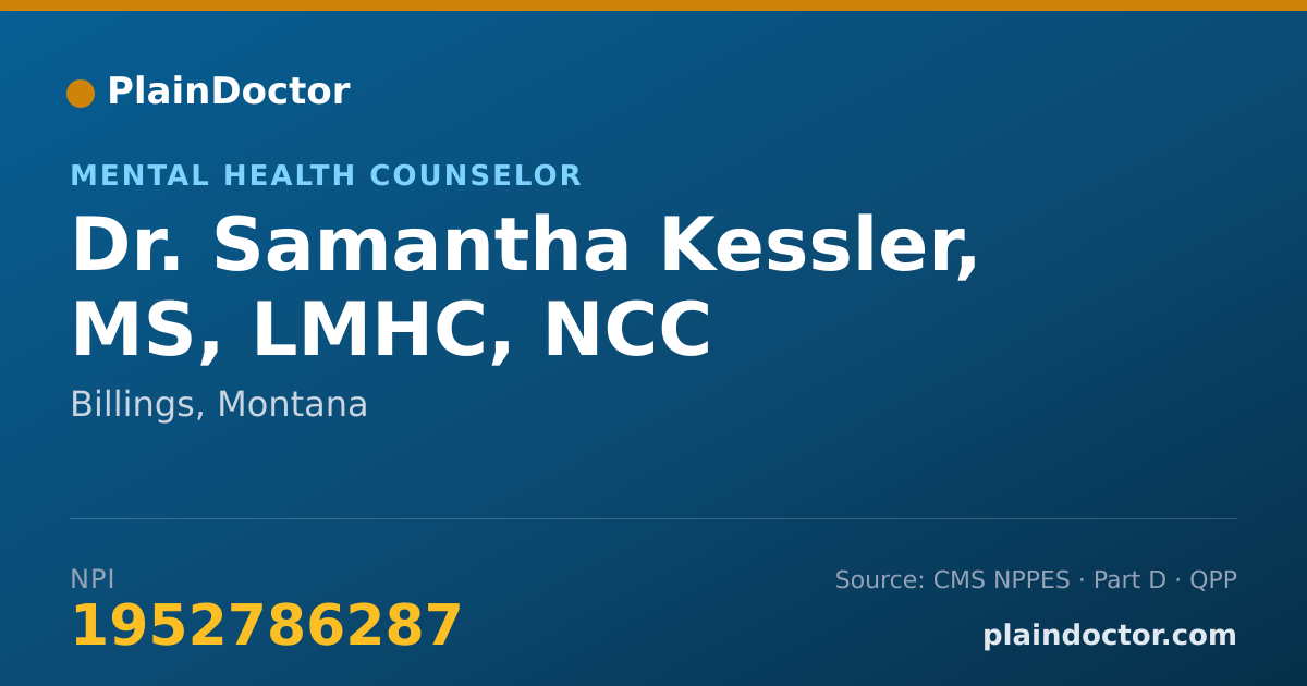 Shareable card for Samantha Kessler, MS, LMHC, NCC - Mental Health Counselor, Billings, MT