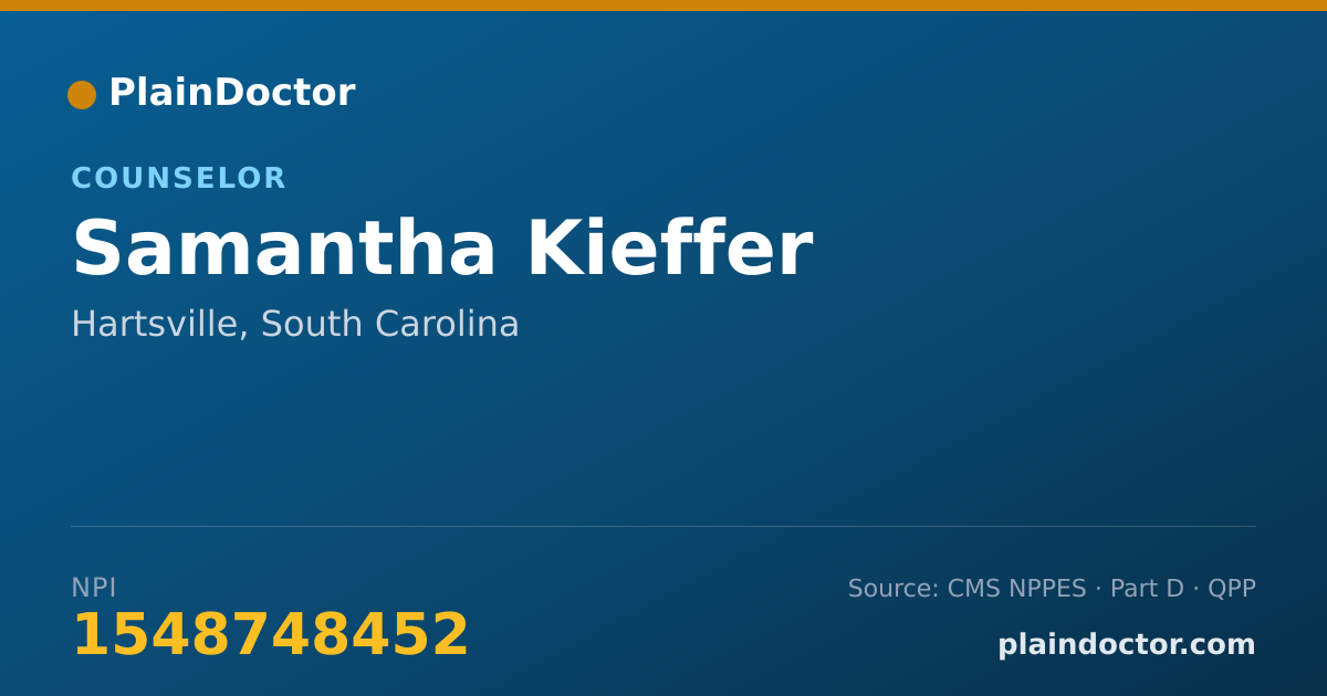 Shareable card for Samantha Kieffer - Counselor, Hartsville, SC
