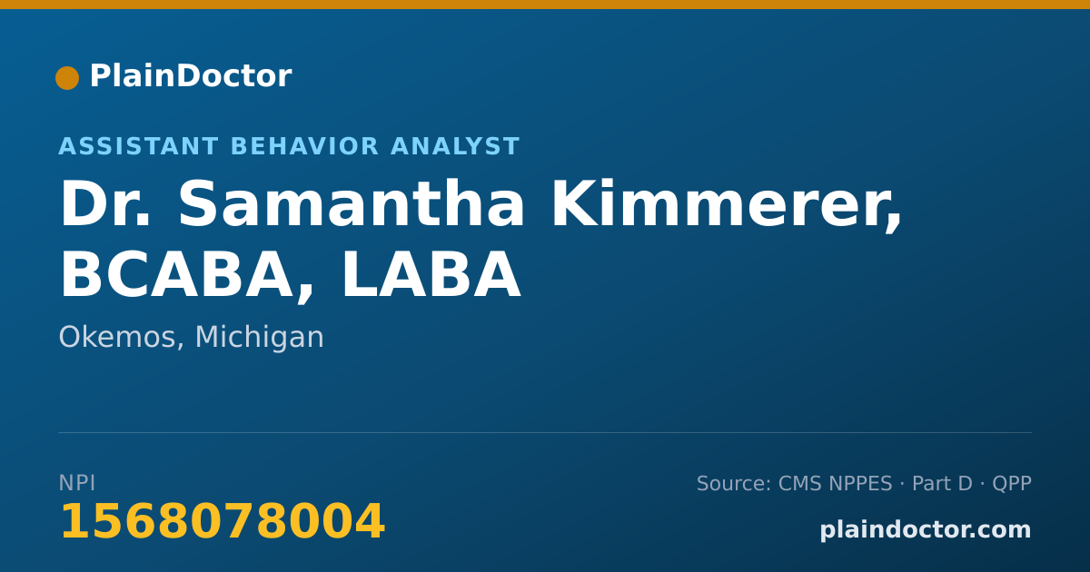 Shareable card for Samantha Kimmerer, BCABA, LABA - Assistant Behavior Analyst, Okemos, MI
