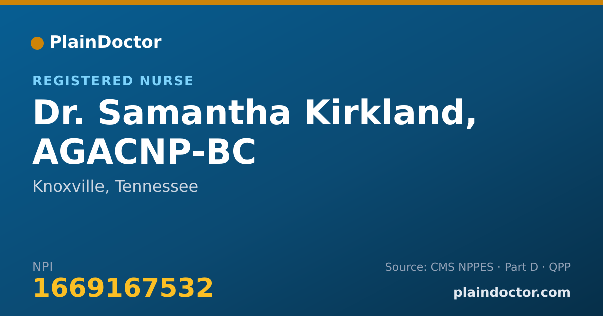 Shareable card for Samantha Kirkland, AGACNP-BC - Registered Nurse, Knoxville, TN