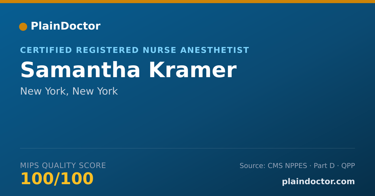 Shareable card for Samantha Kramer - Certified Registered Nurse Anesthetist, New York, NY
