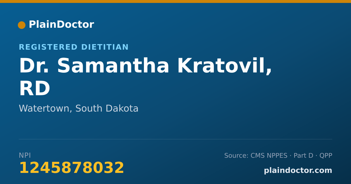 Shareable card for Samantha Kratovil, RD - Registered Dietitian, Watertown, SD