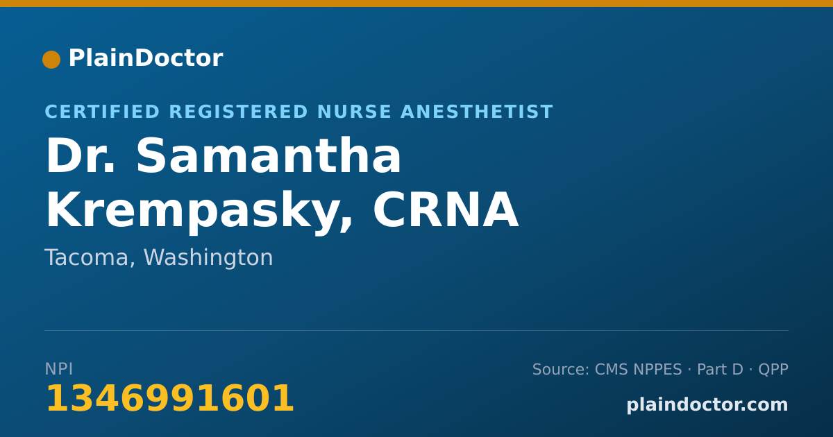 Shareable card for Samantha Krempasky, CRNA - Certified Registered Nurse Anesthetist, Tacoma, WA