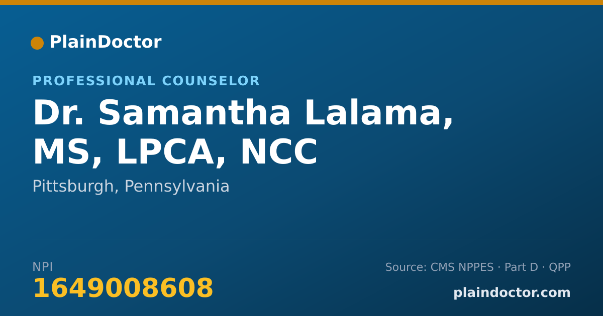 Shareable card for Samantha Lalama, MS, LPCA, NCC - Professional Counselor, Pittsburgh, PA