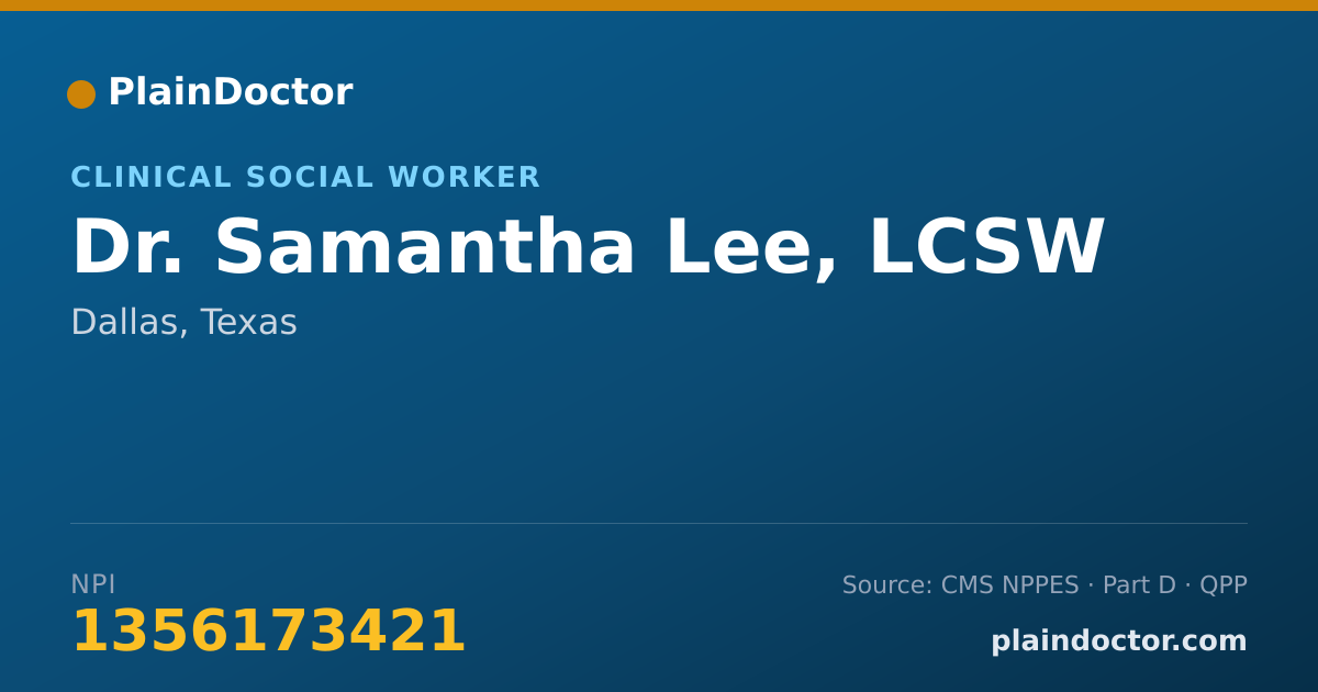 Shareable card for Samantha Lee, LCSW - Clinical Social Worker, Dallas, TX