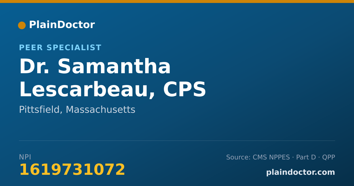 Shareable card for Samantha Lescarbeau, CPS - Peer Specialist, Pittsfield, MA