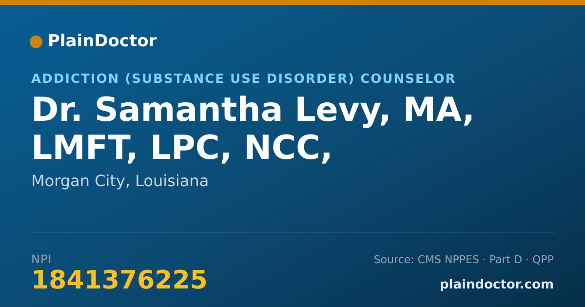 Shareable card for Samantha Levy, MA, LMFT, LPC, NCC, - Addiction (Substance Use Disorder) Counselor, Morgan City, LA