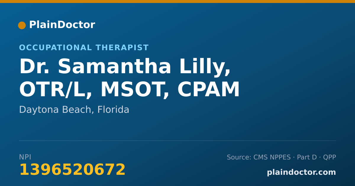 Shareable card for Samantha Lilly, OTR/L, MSOT, CPAM - Occupational Therapist, Daytona Beach, FL