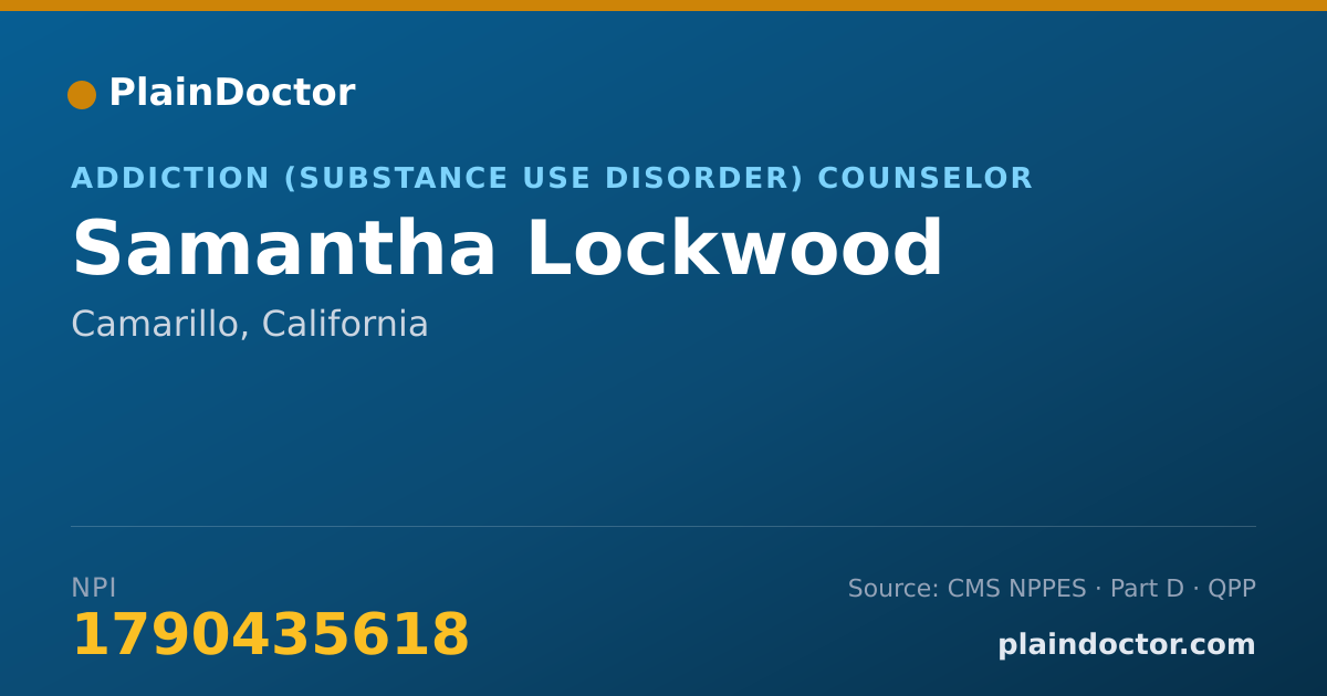 Shareable card for Samantha Lockwood - Addiction (Substance Use Disorder) Counselor, Camarillo, CA