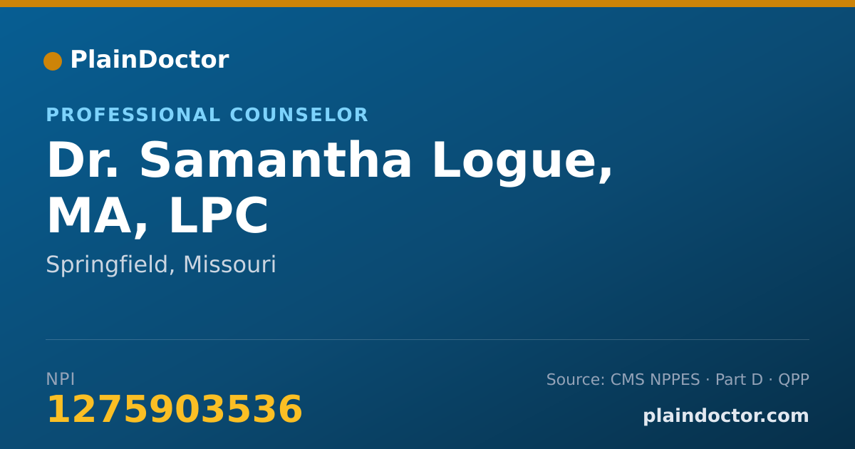 Shareable card for Samantha Logue, MA, LPC - Professional Counselor, Springfield, MO